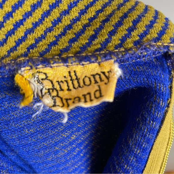 Vintage 60s Turtleneck Top 3/4 Length Sleeves Retro Blue Green Goblincore Shirt - Picture 5 of 14